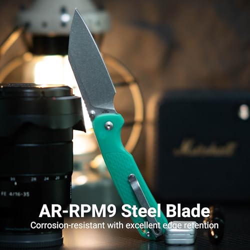 CJRB Pyrite-Light EDC Knife with AR-RPM9 Steel Blade & Thermochromic Green FRN Handle