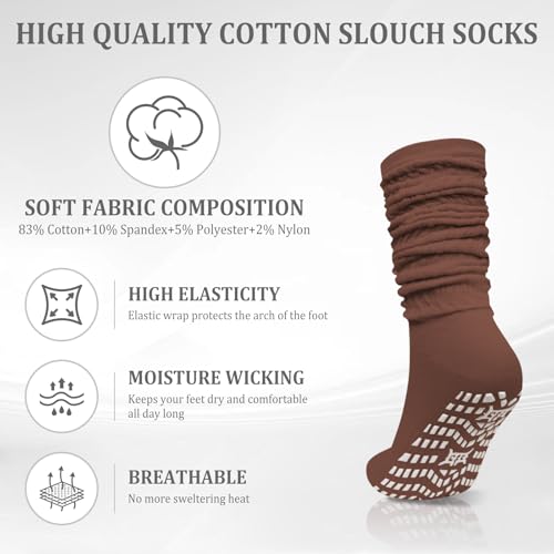 Non-Slip Slouch Socks with Grips - 3 Pairs Maillard, Size 9-11