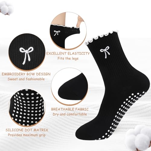 Non-Slip Pilates Socks for Women - 3 Pairs, Black