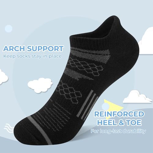 Black 12 Pairs Boys Running Ankle Socks Kids 7-10 Years Athletic Breathable Cotton