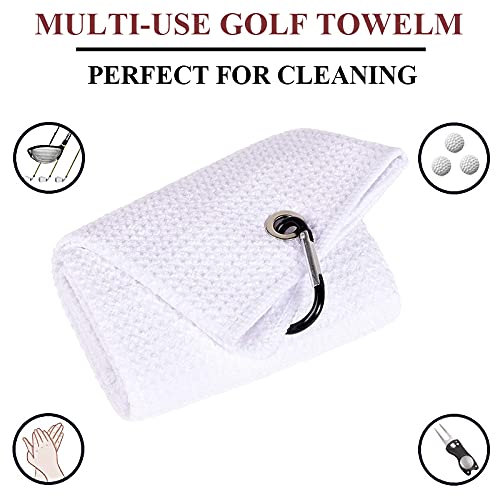 VIVIDLY 2 Pack 16x24" Microfiber Golf Towels with Heavy Duty Carabiner Clip - White