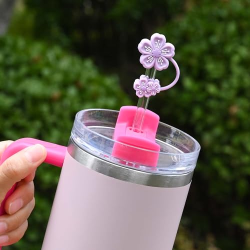 4 Pcs Cherry Blossom Straw Topper for 10mm Tumbler Straws - Colourful