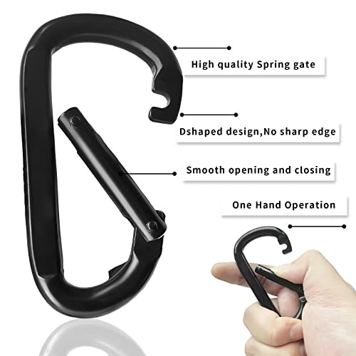 3" Heavy Duty Carabiner Clip - 880 lbs - Black - 2 Pack
