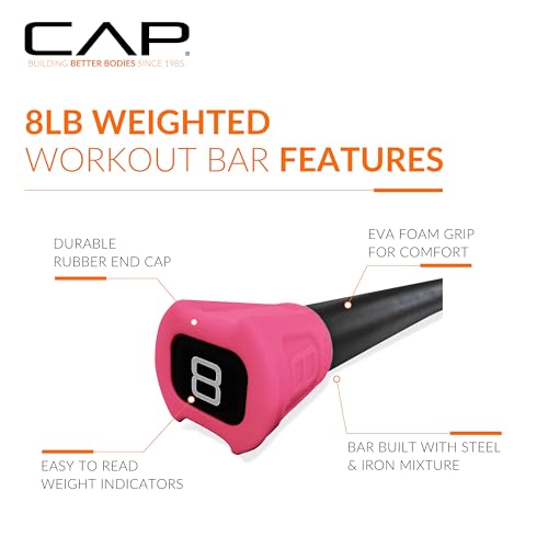 CAP Barbell 8 lb Red Weighted Workout Bar - Fitness & Strength Training Equipment