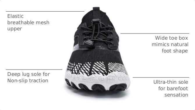 RUFONE Water Shoes for Men & Women - Quick Dry Barefoot Aqua Shoes, Black, 8 Men / 10 Women