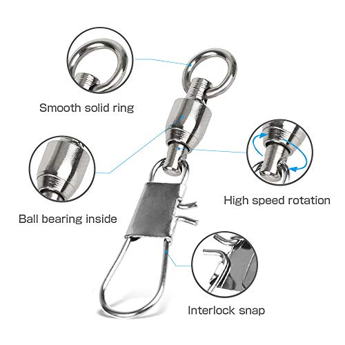 AMYSPORTS Fishing Swivels with Interlock Snap Ball Bearing Saltwater