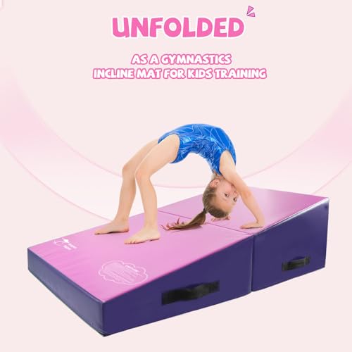 Gymnastics Cheese Wedge Mat for Kids - Purple/Pink, 56" x 28" x 15"
