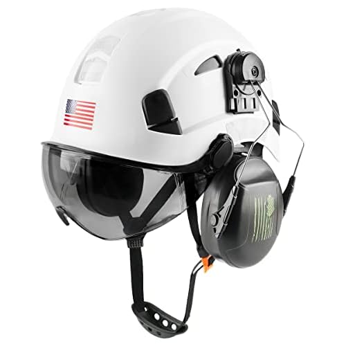 Safety Helmet Hard Hat with Visor and Ear Protection Adjustable Lightweight Vented ABS Work Helmet for Men and Women 6-Point Suspension ANSI Z89.1 Approved Ideal for Industrial & Construction