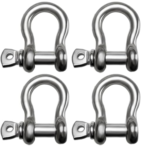316 Stainless Steel D-Ring Shackles - Heavy Duty 1/4 Inch 4 Pack