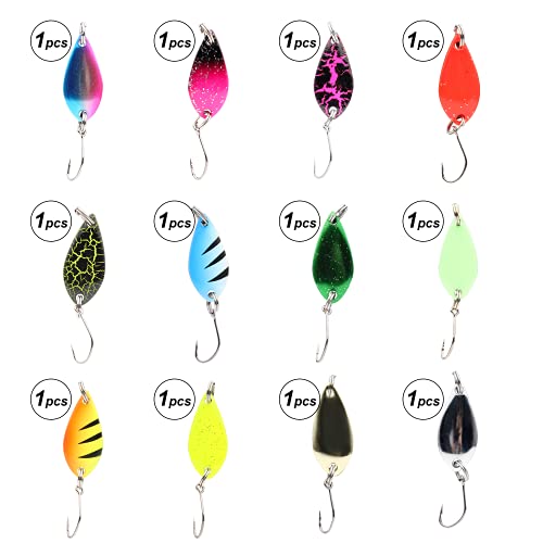 Fishing Spoon Lures Kit - 12pcs Colorful Spinner Hard Baits