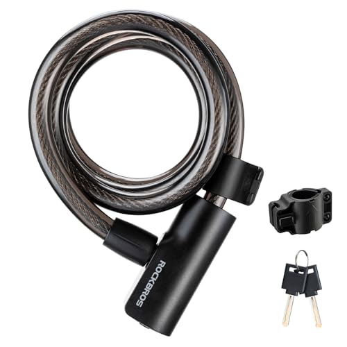 ROCKBROS Bike Cable Lock with 2 Keys, PVC-Coated Steel & Mount Bracket