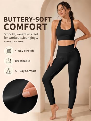 High Waisted Buttery Soft Yoga Leggings for Women - Full Length Athletic Pants