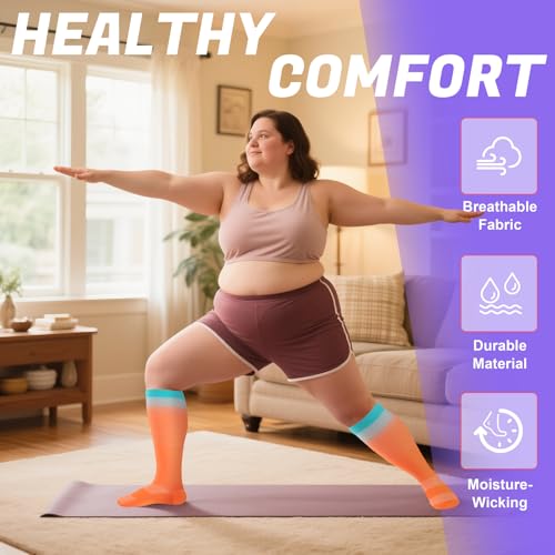 XX-Large Pink Compression Socks 4 Pairs Plus Size Knee High 20-30 mmHg Circulation
