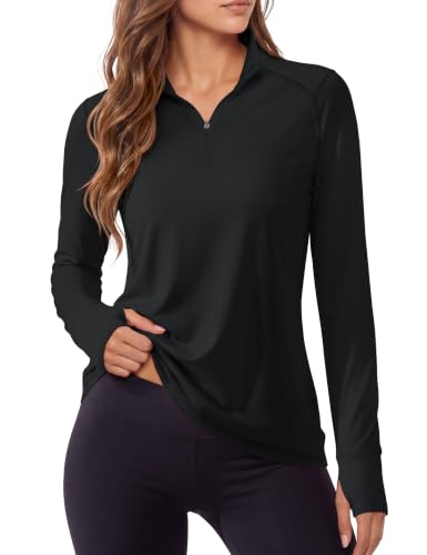 TACVASEN Women's Quarter Zip Fleece Sweatshirt – Black, Medium