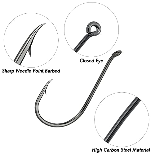Dr.Fish 100 Pack Black Offset Octopus Fishing Hooks #9/0 for Saltwater & Freshwater