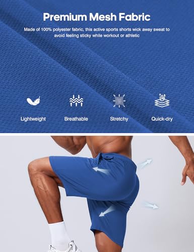 Vlynor Men's Athletic Shorts 9 Inch Inseam Blue - Quick Dry Mesh Gym Running