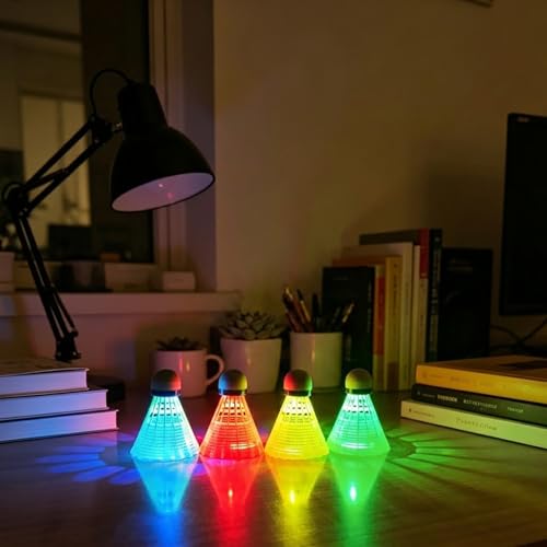 Glow in the Dark LED Badminton Shuttlecocks - 4 Pack Nylon Birdies