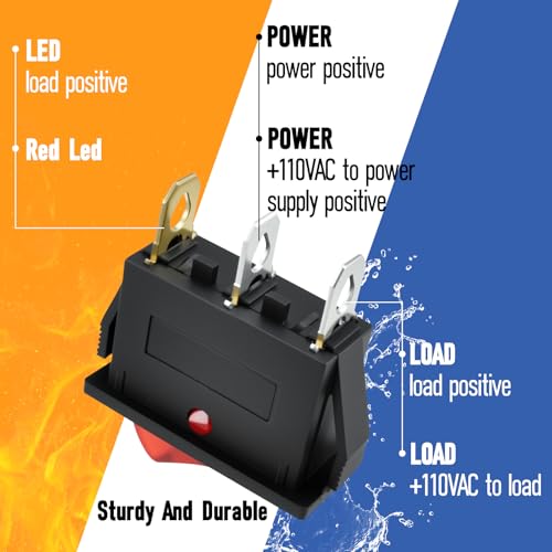 Red LED Rocker Switch - SPST On/Off 3-Pin Electrical Toggle - 2Pcs