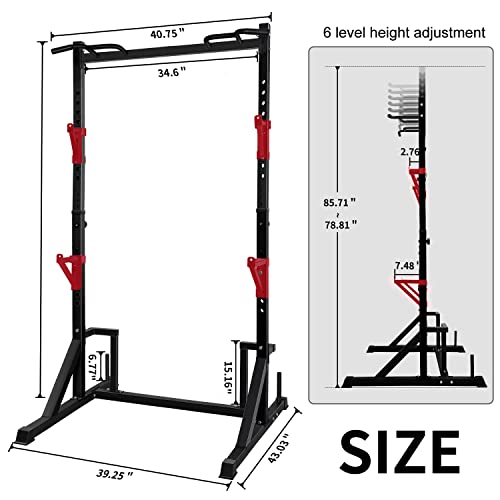 Power Rack with Pull-Up Bar - Heavy Capacity Adjustable Squat Stand - Black