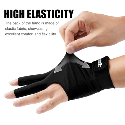 Billiard Pool Glove for Left Hand - 3-Finger, Black, Large