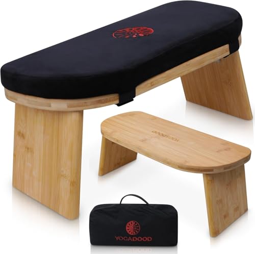 Folding Bamboo Meditation Bench with Velvet Cushion & Carry Bag