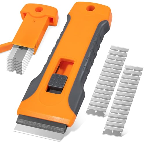 WRAPXPERT Razor Blade Scraper with 30pcs Extra Blades, Razor Scraper Tool for Glass, Window Scraper, Glass Scraper, Blade Razor Retractable for Removing Glue, Paint, Stickers, Labels