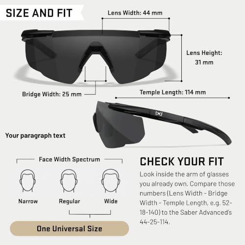 Wiley X Saber Advanced Safety Glasses - Matte Black Frame with Clear Shields