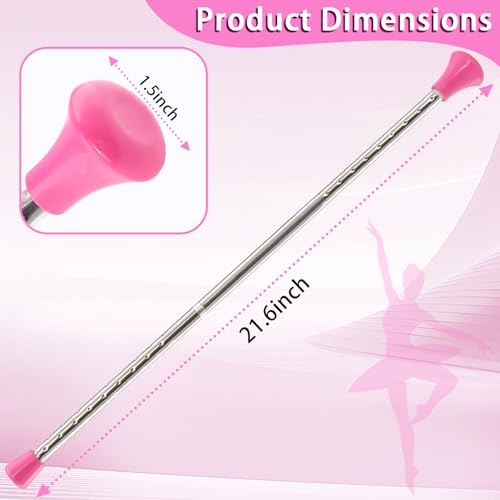 21.6" Twirling Baton - Stainless Steel with 2 Ribbons & 3 Hair Bands - Silver and Pink