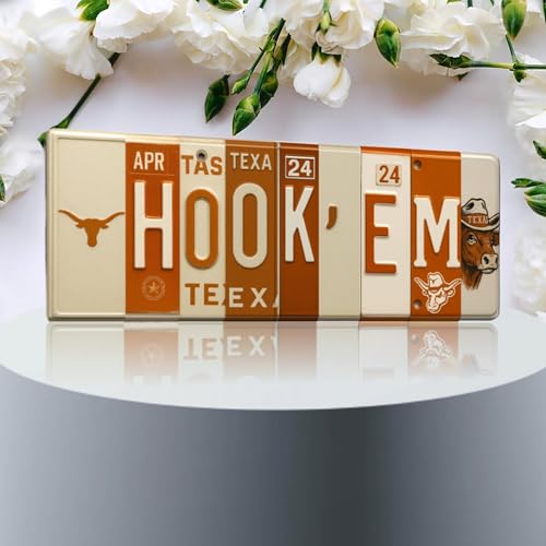 Texas Longhorns Hook Em Horns License Plate Wall Sign - 16x6 Inch Aluminum