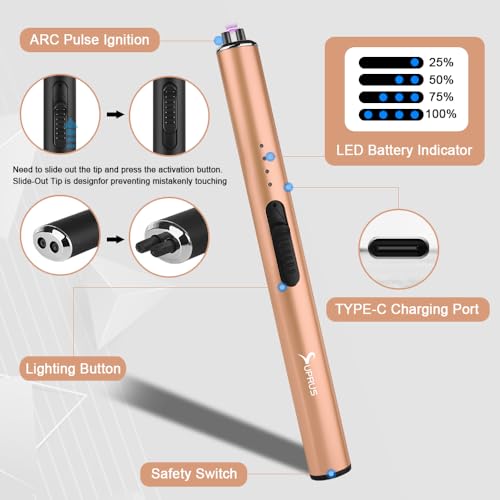 Electric Arc Flameless USB Rechargeable Lighter with Safety Lock - Peach Fuzz