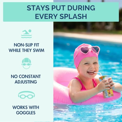 Kids Silicone Swim Cap - Non-Slip, Soft Stretch, Ear Seal - Light Blue