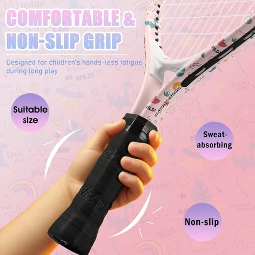 Kids Tennis Racket for Baby Girls & Boys - 17 inch Toddler Tennis Racket, Includes 420D Nylon Shoulder Strap Bag (Unicorn Pink)