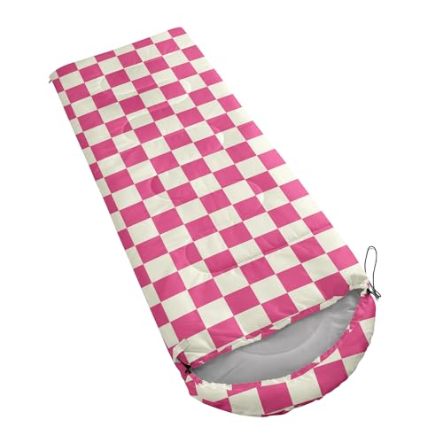 Nttopship Pink & White Check Lightweight Waterproof Sleeping Bag - All Seasons, Single 31.5x90.5