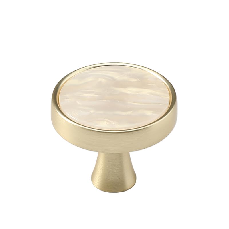AENZOOY 2 Pack Round Yellow Pearl Gold Cabinet Knobs, 1.2" Brushed Gold, Classic Modern Style, Drawer & Cabinet Hardware