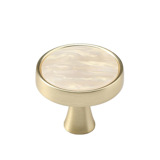 AENZOOY 2 Pack Round Yellow Pearl Gold Cabinet Knobs, 1.2" Brushed Gold, Classic Modern Style, Drawer & Cabinet Hardware