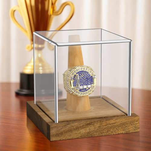Championship Ring Display Case - Clear Acrylic with Wood Base