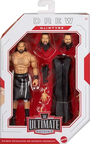 Drew McIntyre WWE Ultimate Edition Action Figure with Accessories, 6-Inch Collectible, Swappable Heads & Articulation