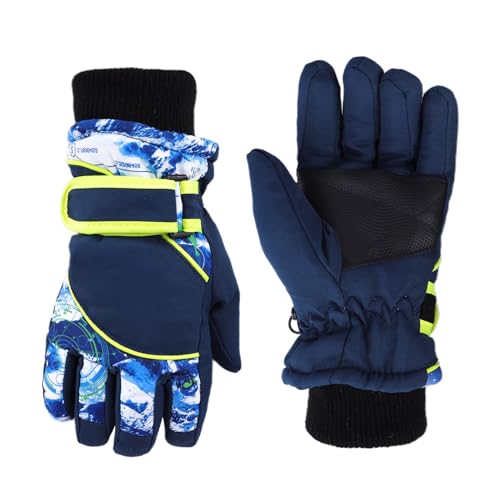 Kids Winter Ski Gloves - Windproof, Plush Lined, Black - Ages 4-7