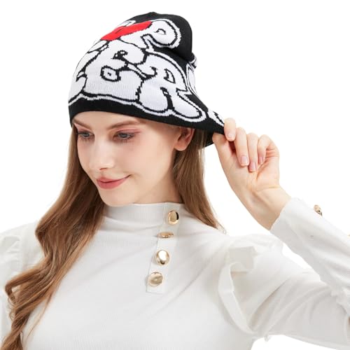 Y2K Beanie Hat - Knitted Winter Cap with Love Design - White