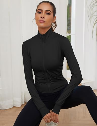 Lightweight Zip Up Cropped Running Jacket - Medium / Black