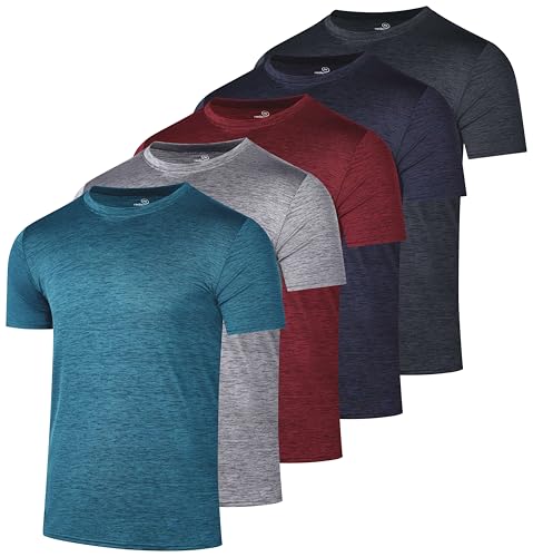 Men's Dry Fit Workout T-Shirts - 5 Pack Large - Athletic Tees