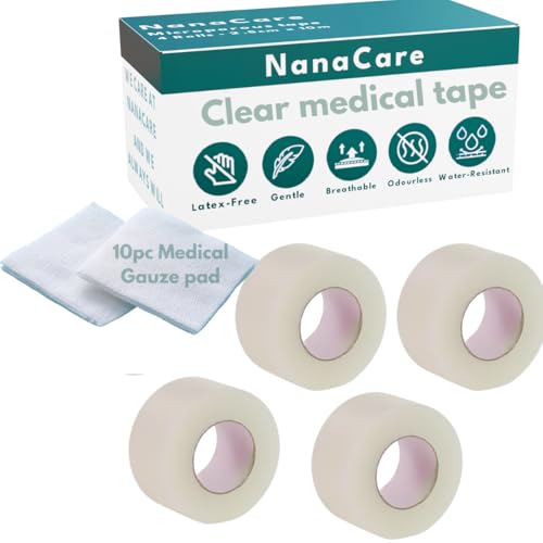 Hypoallergenic Waterproof Medical Tape - 4 Rolls & 10 Gauze Pads