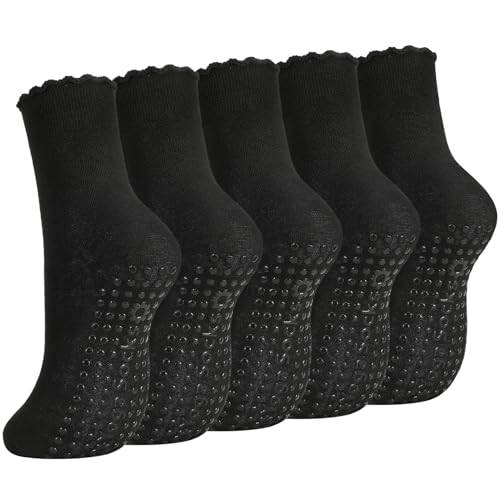 Non-Slip Pilates Grip Socks for Women - Black / Size 5