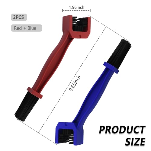 Motorcycle Chain Cleaning Kit - 2PCS Double-Ended Brush Set (Red & Blue)