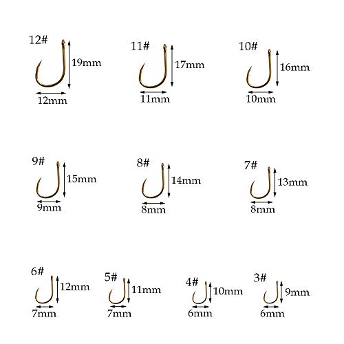 500pcs Gold Fishing Hooks Set 6 Sizes High Carbon Tackle Box, Small