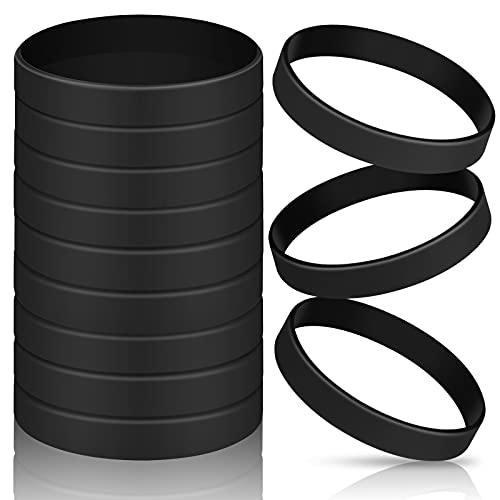 12-Piece Solid Silicone Rubber Wristbands - Blank Bracelets - Black
