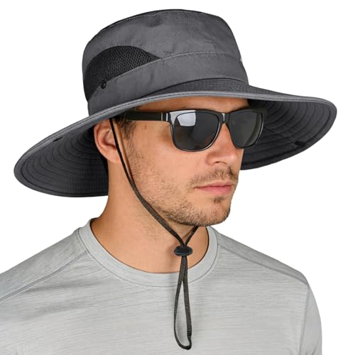 ZOORON 2-Pack Men's & Women's Wide Brim Sun Hats UPF50+ Waterproof Boonie - Light & Dark Gray, 6 3/4-6 7/8