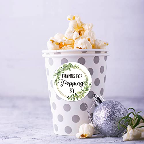 Thanks for Popping By Stickers - 2-Inch Greenery Favor Labels, 50-Pack