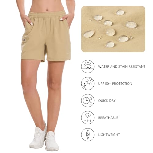 BASSDASH Women’s 5” Quick-Dry Cargo Shorts with Zipper Pockets, UPF 50+, Khaki XX-Large