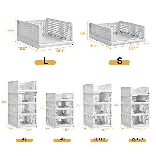 Proarea Stackable Plastic Storage Basket Closet Organizer Bin Foldable Clothes Organizer Storage Drawer Shelf Container for Living Room Bathroom Kitchen Office Laundry Room